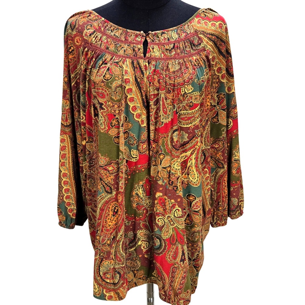 Women's Lauren Ralph Lauren 2X Paisley Peasant Top Keyhole Boho Festival